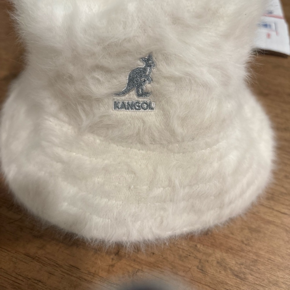 Kangol White Fuzzy Hat with Signature Kangaroo Logo